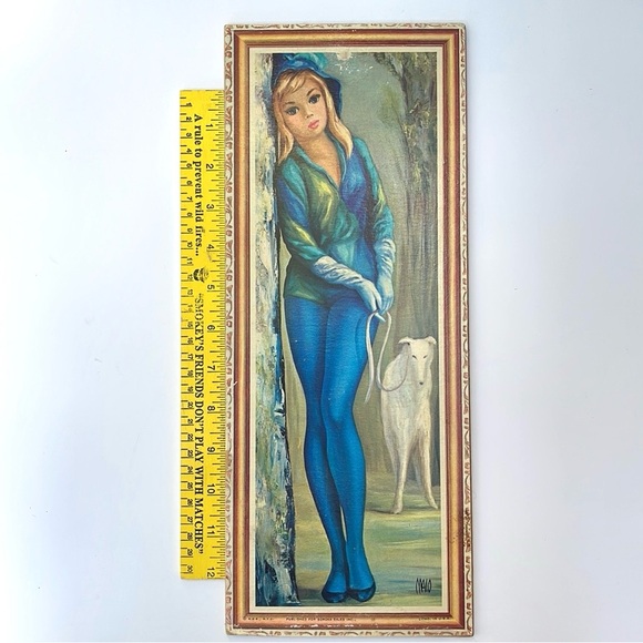 Mid Century Art :: Harlequin Blonde Woman With White Dog :: Artist Jean Maio - Picture 7 of 12